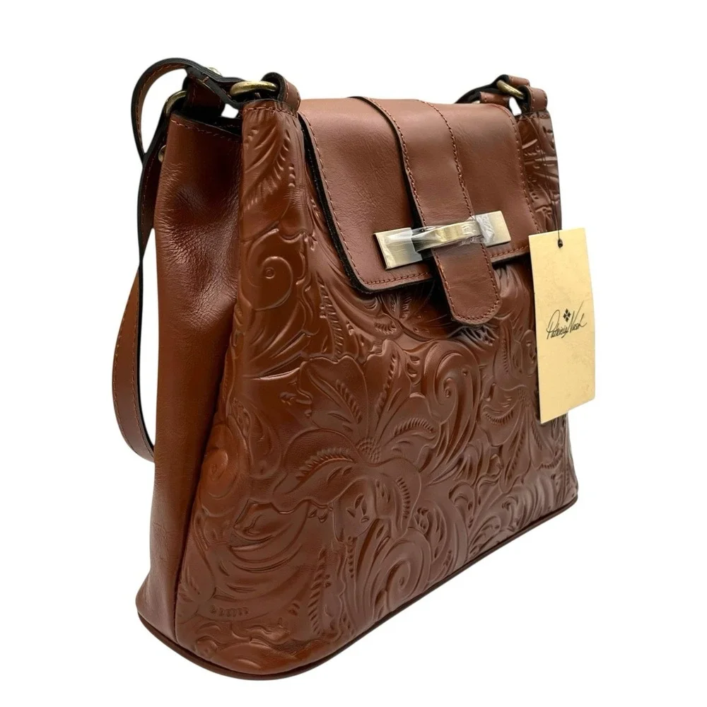 Patricia Nash Women's Larone Tooled Leather Hobo Bag Medium Florence Tan Brown